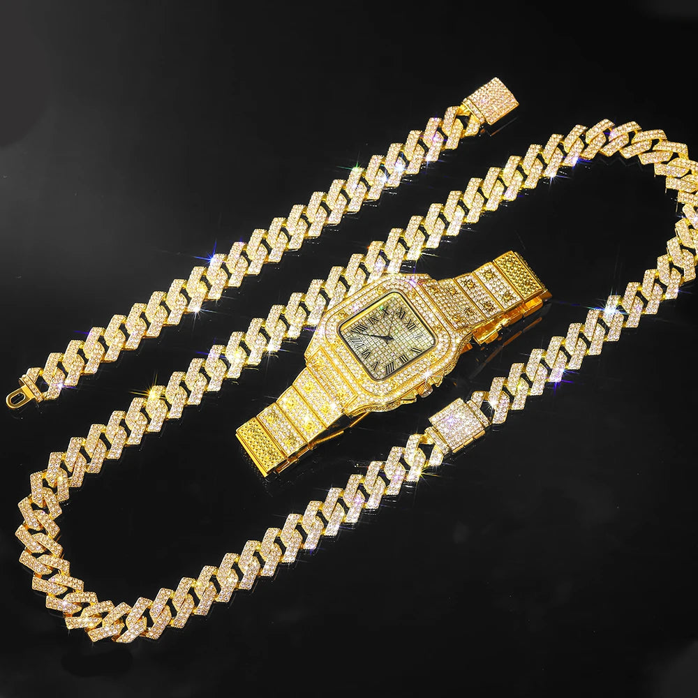 Gold/Silver Cuban Chain and Watch