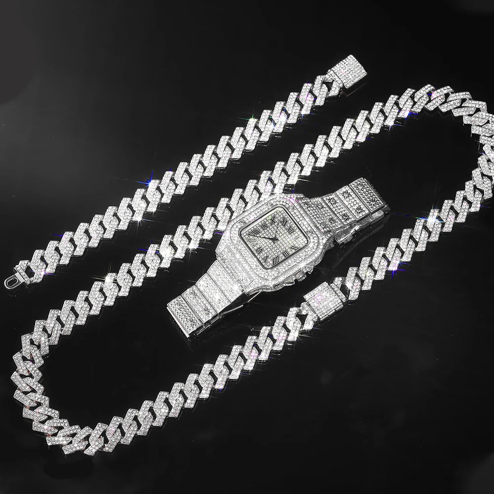 Gold/Silver Cuban Chain and Watch