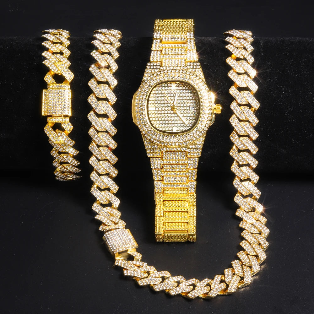 Gold/Silver Cuban Chain and Watch
