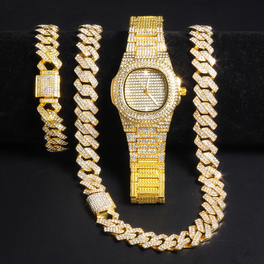 Gold/Silver Cuban Chain and Watch