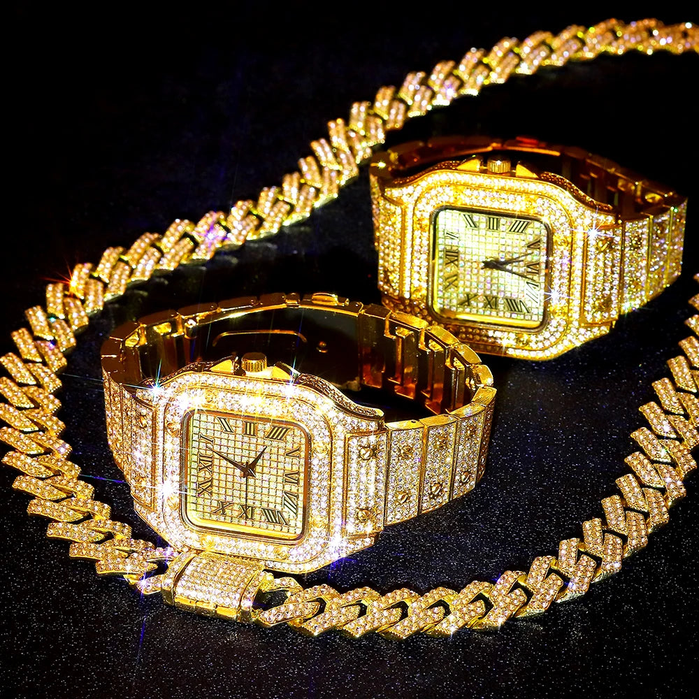 Gold/Silver Cuban Chain and Watch