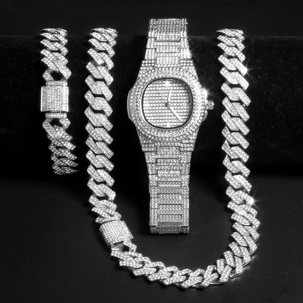 Gold/Silver Cuban Chain and Watch