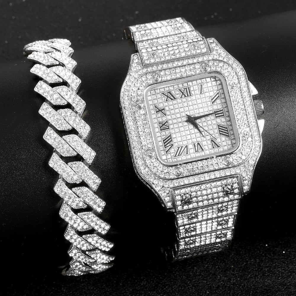 Gold/Silver Cuban Chain and Watch